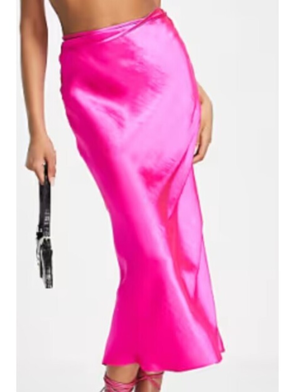 NIA hot pink satin waist tie midi skirt sz S